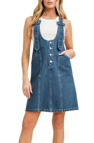Cloud Ten Blue Denim Overall Casual Cotton Mini Dress Women’s Size Medium NWT