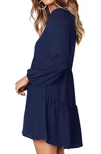 Women’s Long Sleeve Ruffle Tiered Dress Navy Size XL Blue