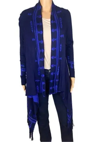 One World ENERGÉ Royal Blue & Navy Open Front Asymmetrical Cardigan Medium EUC