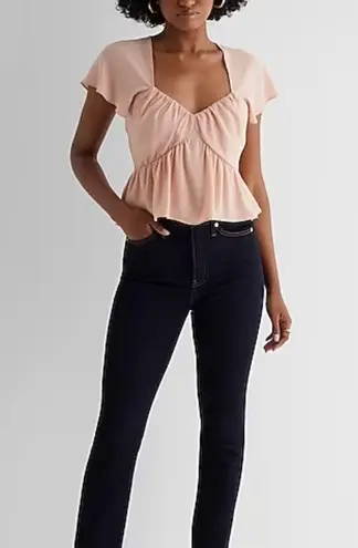 EXPRESS NWT  Sweetheart Neckline Peplum Flutter Sleeve Cropped Blouse Top  XL