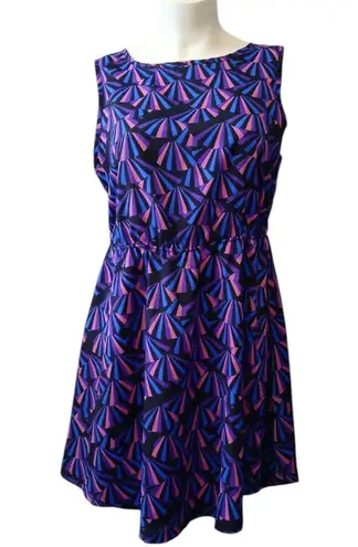 Zeroam pink purple blue black fan print high low dress size L Size L