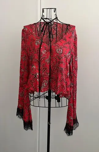 Cinq à Sept Cinq Á Sept Jemma Red Paisley Silk Cropped Blouse