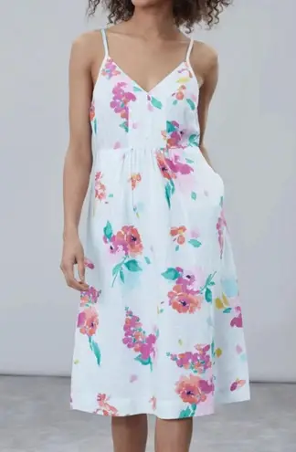 Women's Joules ZOEY V NECK STRAPPY DRESS Aqua Stripe Rose Size US 6 White