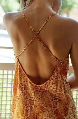 BILLABONG X Sincerely Jules Rocks Slip Mini Dress Yellow Snakeprint Medium Strap