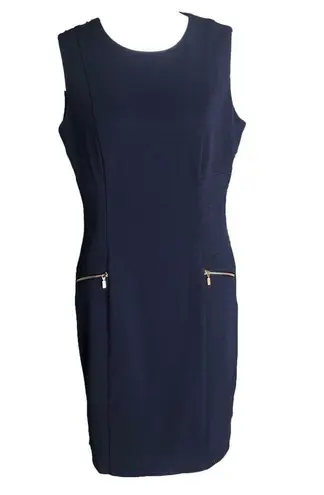 Calvin Klein Navy Blue Sheath Sleeveless Round Neck Business Casual Dress