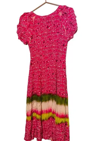 Tanya Taylor  Women's Pink Silk Luciana Print Ruffle Midi Dress Size 8