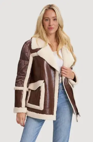 Noize vegan Leather Shearling Jacket Brown Size XS