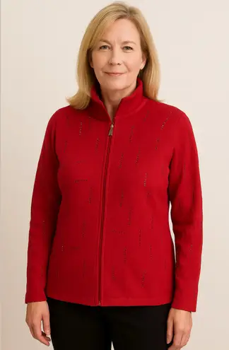 Spa By Chico's Sweatshirt Woman's Small Red Beaded Stripes Full Zip Athletic