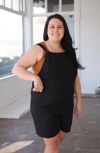 Beaton Linen 100% Linen Shortalls Overall Shorts Romper in Black Size XS