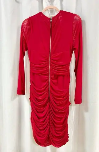 Bardot NWT Pippa Mesh Ruched Bodycon Mini Dress Fire Red Women's Size L / US 8