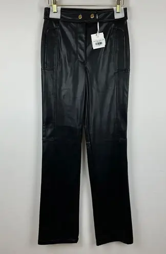 SIMKHAI Dahlia Faux Leather Straight Leg Pants Black High Rise $450 US 2 NWT