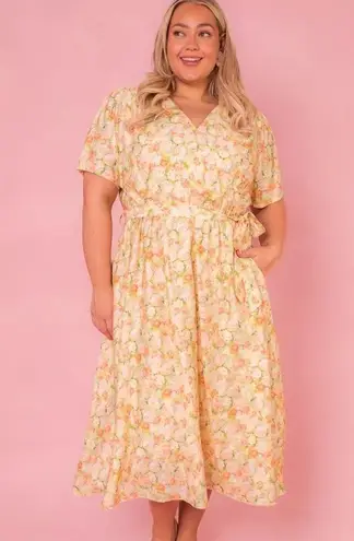 Ivy City Co faux wrap Lyra Midi Dress Yellow Floral Print Cottagecore size 2