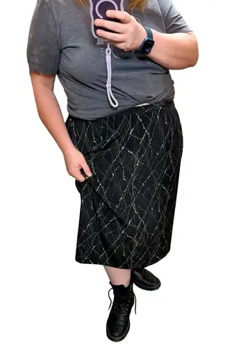 Vintage Maggie McNaughton Botanical Midi Skirt Plus Size 3X Black Cream Designer