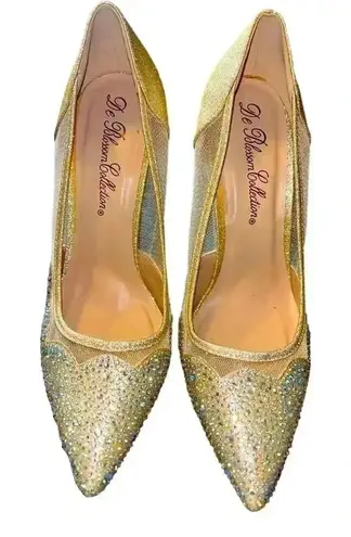 De Blossom Glitter Mesh Pointed Toe Stiletto Heels Wedding Evening Pumps Silver Size 7.5