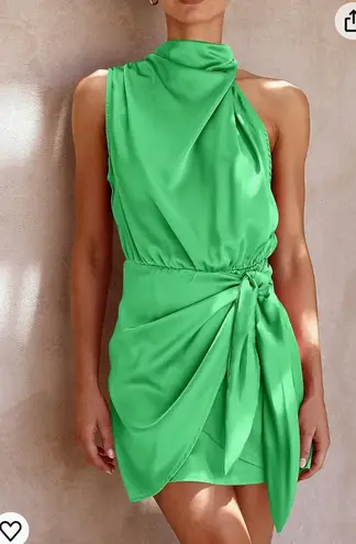 PRETTYGARDEN Women's Short Formal Satin Dress Summer Sleeveless Mock Neck Tie Waist Cocktail