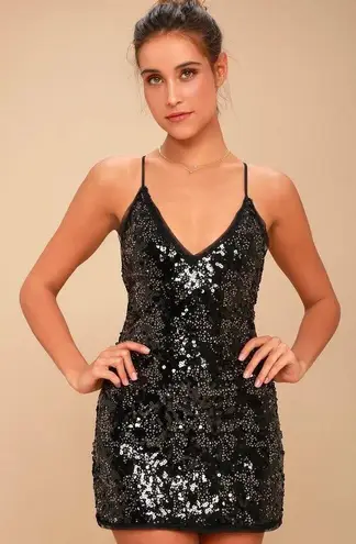 NBD NEW  Sloan Black with Gold Tone Sequin Mini Dress Spaghetti Straps Size XL