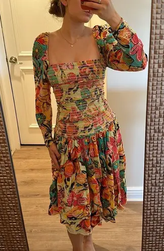 Hemant & Nandita Aroha Dress Tropical Midi size Small Orange