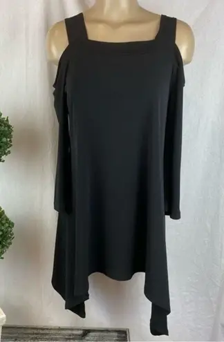Clara Sun Woo Black Cold Shoulder Sharkbite Hem Tunic Top S