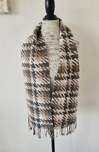 Charter Club Cashmere Houndstooth Weave Tassel Scarf Oatmeal Gray