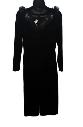 Alex Evenings  Black Velvet Off Shoulder Faux Fur Lined Neckline Midi Dress - siz