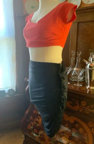 LANVIN Stretchy Ruched & Ruffled Navy Blue Silk & Fine Wool Skirt Size undefined