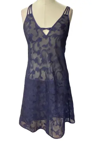 Halston Heritage HALSTON Navy blue semi-sheer X back chemise nightie with floral Size SMALL