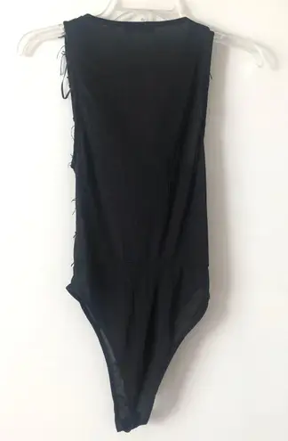 ZARA Black Cowl Neck Fringed Bodysuit S