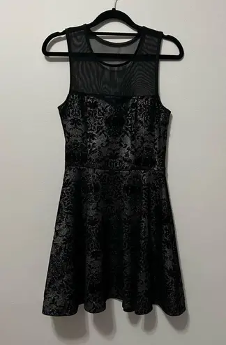 Three Pink Hearts Paisley Black Silver Mini Cocktail Dress Illusion Neckline M