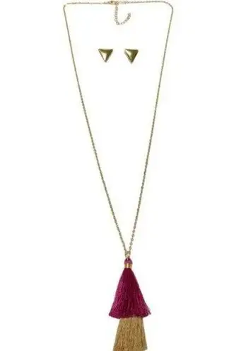 Lily Sky Tassel Necklace & Earring Set Gold & Pink