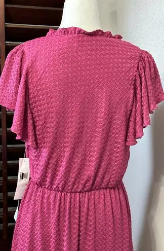 London Times Womens Tiered A Line Dress Pink Stretch V Neck Cap Sleeve M New