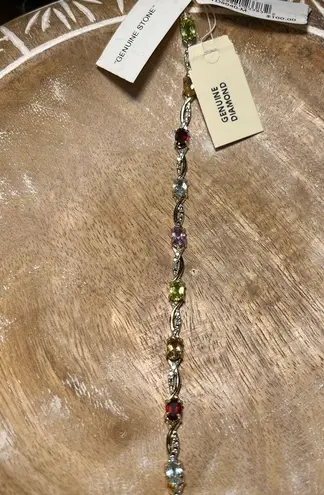 Macy's NWT Multi Genuine Gemstone & Diamond 18KT Gold Over Sterling Silver Bracelet