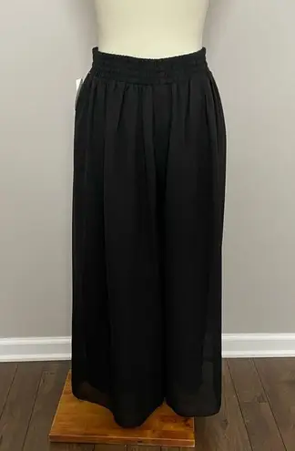 Vintage Clio Pants Wide Leg Palazzo Culottes Cropped Elastic Waist Lined Black Size M