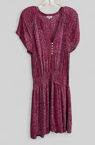 Rails Carla Magenta Cheetah print midi dress girly chic lined buttons Large