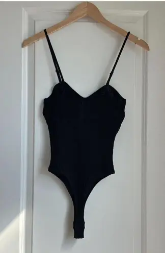 SKIMS Sheer Knit Cami Bodysuit in Onyx, Size Medium