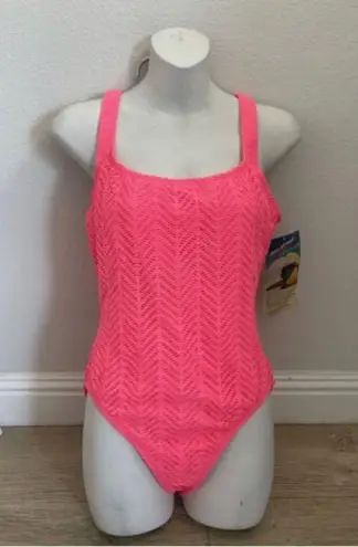 Newport News Vintage  One Piece swimsuit textured crochet 16 orange