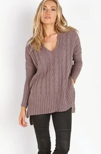 Free People  easy cable v neck sweater mushroom