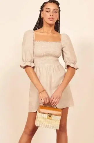 Reformation  cerise dress in beige linen - Image 1