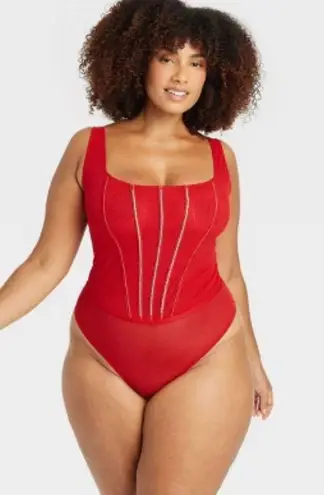 Auden Red Women's Rhinestone Lingerie Bodysuit