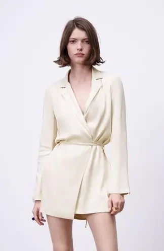 ZARA Satin Effect Wrap Mini Dress Cream Size M - $22 New With Tags - From  !!!