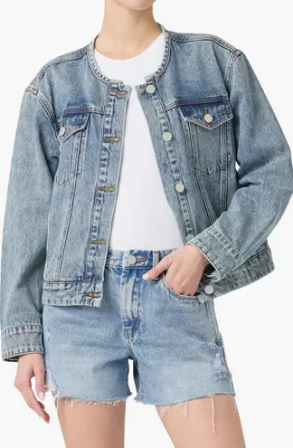 BLANKNYC Women's XS Denim Jacket Collarless Button Front Blue Jean