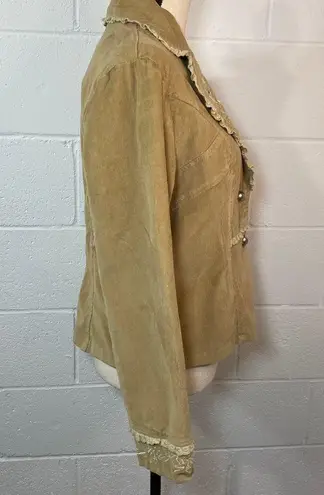 Misha Y2K Vintage Tan Corduroy Floral Embroidered Sequin Blazer Jacket Size XL