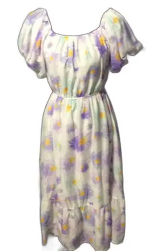 Cottagecore Puffed Sleeves Floral Dress Large L Lined Gathered Neckline