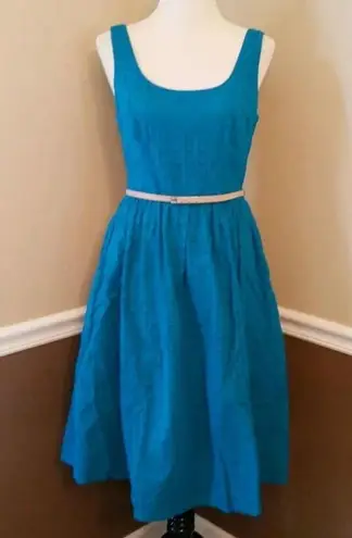 Donna Morgan NEW  ModCloth Teal Turquoise Eyelet Fit & Flare Belted Tea Dress 6