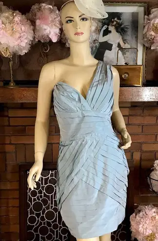 Robert Rodriguez LIGHT BLUE WITH GOLD SHEEN ASYMMETRICAL ONE SHOULDER DRESS (10)