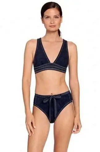 Robin Piccone Valeria High Waist Bikini XS Indigo Navy 2pc Adjustable Straps