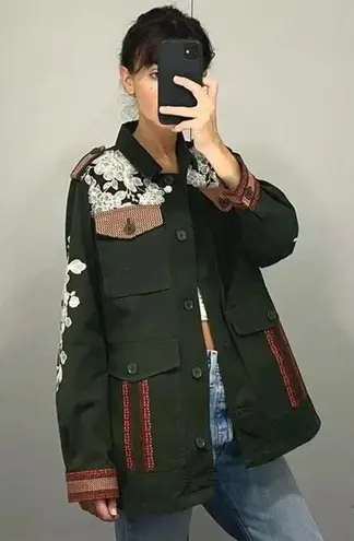 Driftwood Embroidered Military Jacket NWOT Green Size S Retail $168