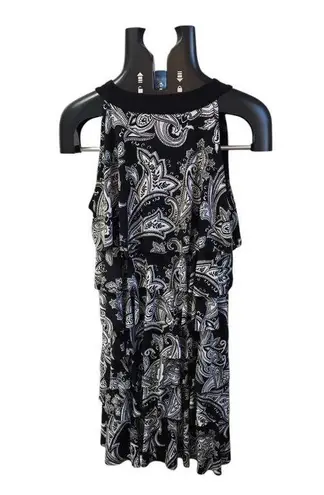 White House | Black Market  Tiered Mini Knit Dress Paisley Blk & White Size Medium