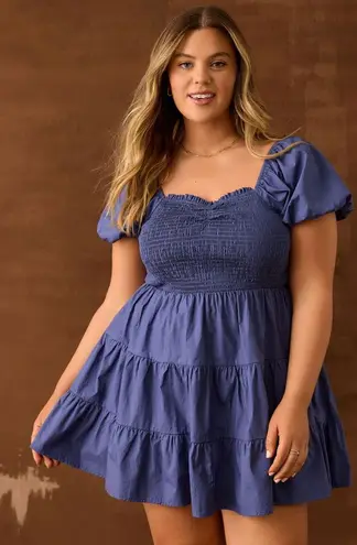 NEW Arula Laine Babydoll Dress Short Puff Sleeve Mini Denim Blue Amazing 1X