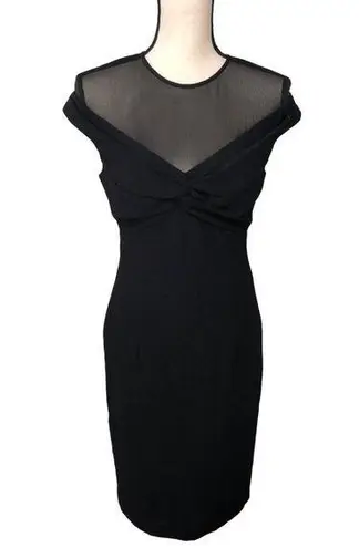 David Meister Little Black Dress Size 4 Sheer Top Short Sleeve Chic Classic USA