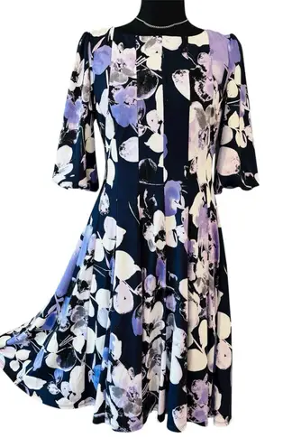 Rabbit Purple Navy Purple Floral Dress NWT | Size 4 | Bubble Sleeve Fit & Flare